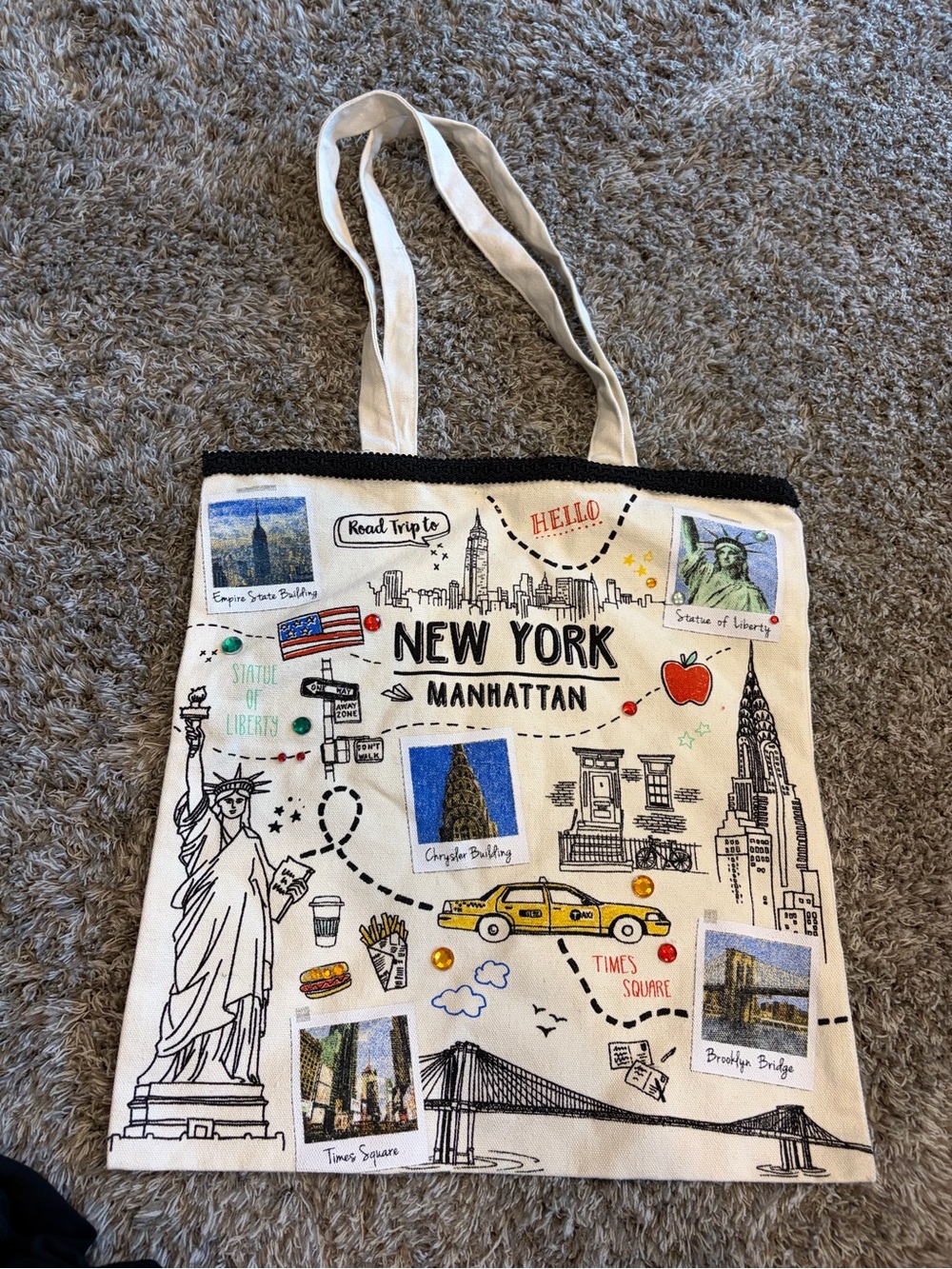 New York Manhattan Canvas Tote Bag - White